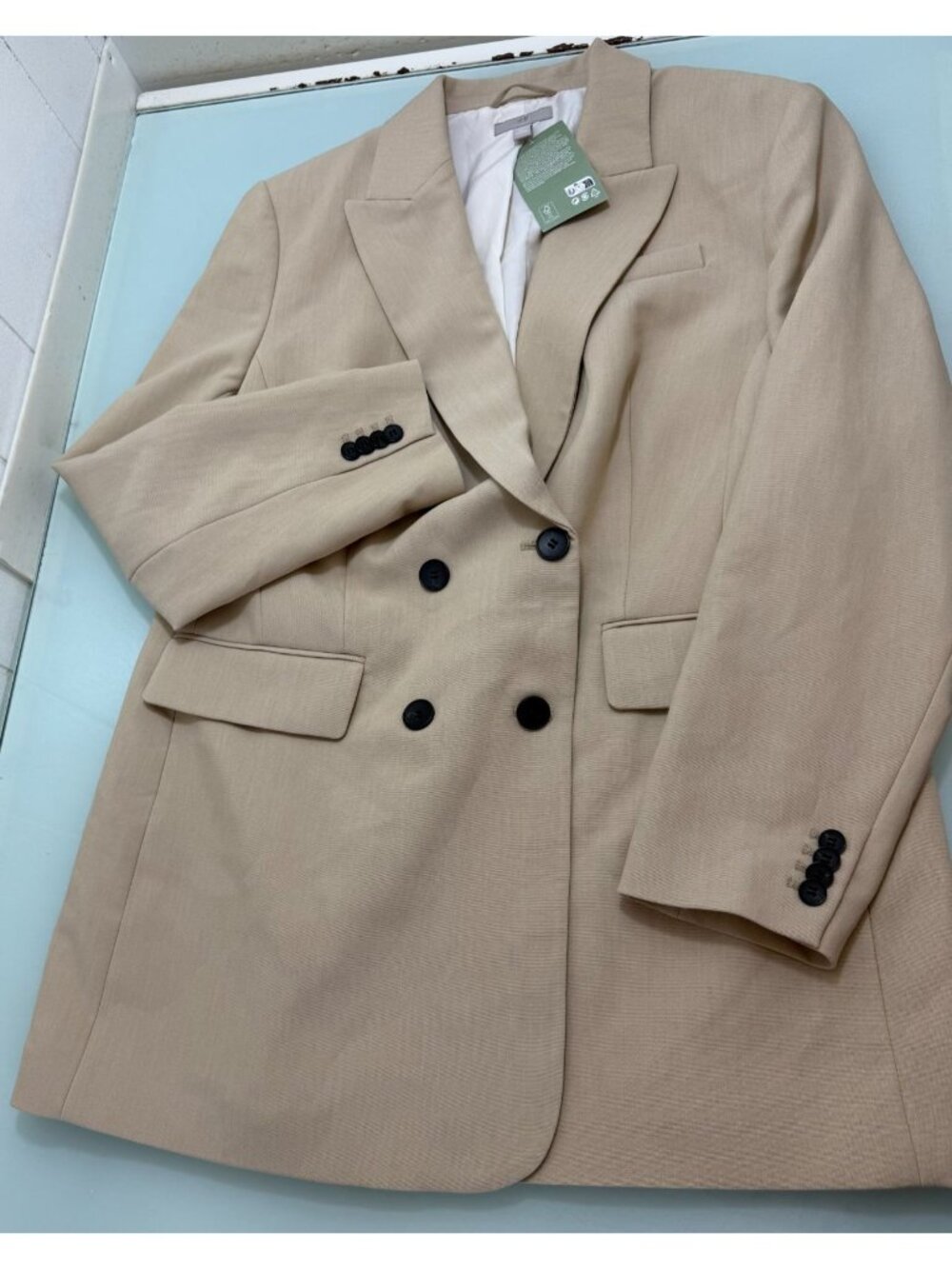 New H&M Double Breasted Blazer Jacket Women's Large L Lightweight Peak Lapel